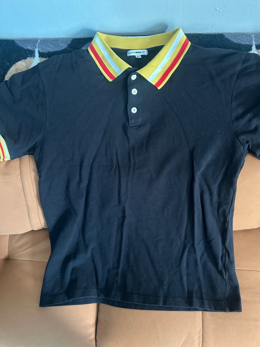 Men's Black Polo with Yellow-Trim Collar by Fashion Nova